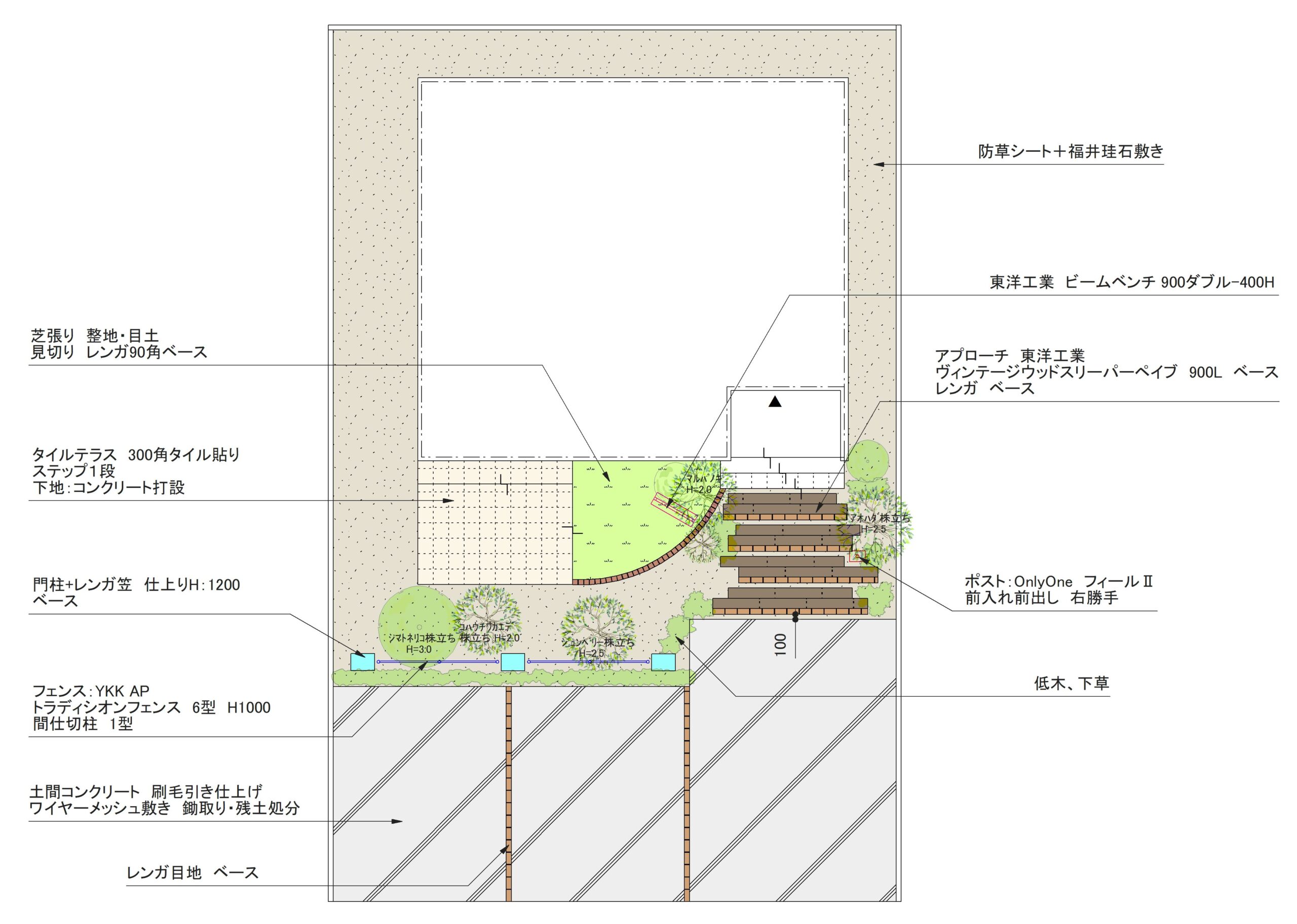 石川県エクテリアプラン　金沢市外構平面図